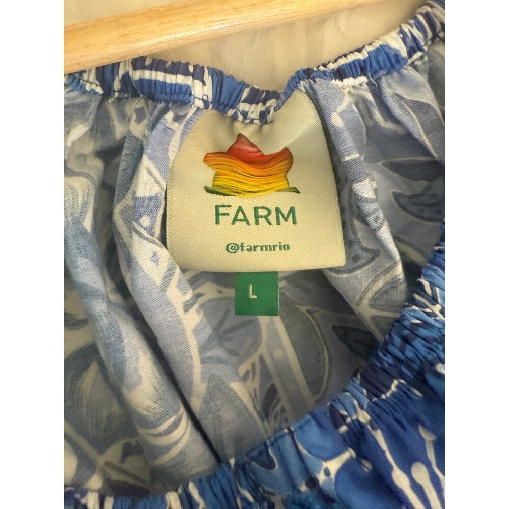 Farm Rio Maxi Blue And White Belted Dress Size L Anthropologie Blue Tile Dream - Picture 11 of 15